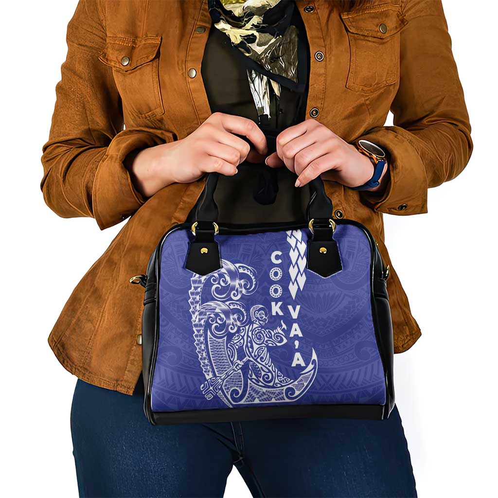 Cook Islands Vaa Polynesian Art Tattoo Shoulder Handbag Blue Color