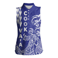 Cook Islands Va'a Polynesian Art Tattoo Women Sleeveless Polo Shirt Blue Color LT03 Female Blue - Polynesian Pride