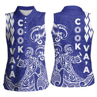 Cook Islands Va'a Polynesian Art Tattoo Women Sleeveless Polo Shirt Blue Color LT03 - Polynesian Pride