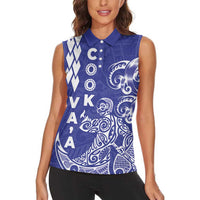 Cook Islands Va'a Polynesian Art Tattoo Women Sleeveless Polo Shirt Blue Color LT03 - Polynesian Pride