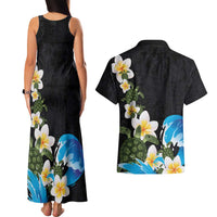 Hawaiian Plumeria and Turtle Couples Matching Tank Maxi Dress and Hawaiian Shirt with Polynesian Tribal Art Pattern Vintage Vibes