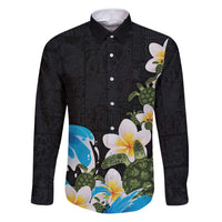 Hawaiian Plumeria and Turtle Family Matching Puletasi and Hawaiian Shirt with Polynesian Tribal Art Pattern Vintage Vibes LT03 Dad's Shirt - Long Sleeve Black - Polynesian Pride