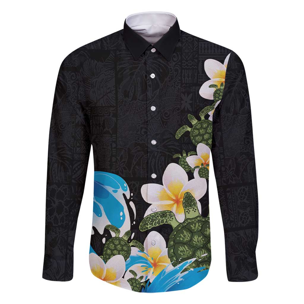 Hawaiian Plumeria and Turtle Family Matching Short Sleeve Bodycon Dress and Hawaiian Shirt with Polynesian Tribal Art Pattern Vintage Vibes