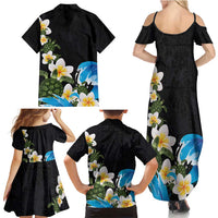 Hawaiian Plumeria and Turtle Family Matching Summer Maxi Dress and Hawaiian Shirt with Polynesian Tribal Art Pattern Vintage Vibes