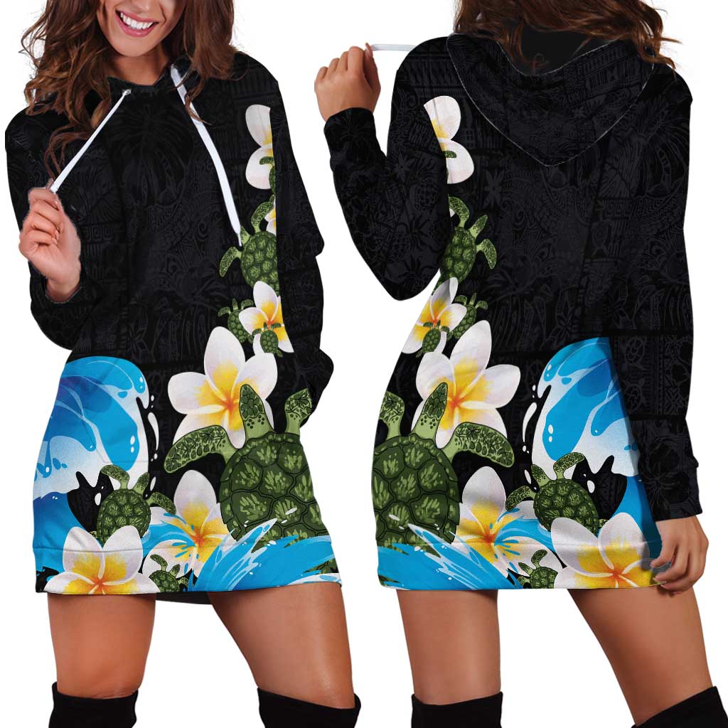 Hawaiian Plumeria and Turtle Hoodie Dress with Polynesian Tribal Art Pattern Vintage Vibes LT03 - Polynesian Pride