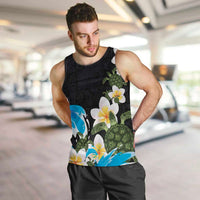 Hawaiian Plumeria and Turtle Men Tank Top with Polynesian Tribal Art Pattern Vintage Vibes LT03 Black - Polynesian Pride