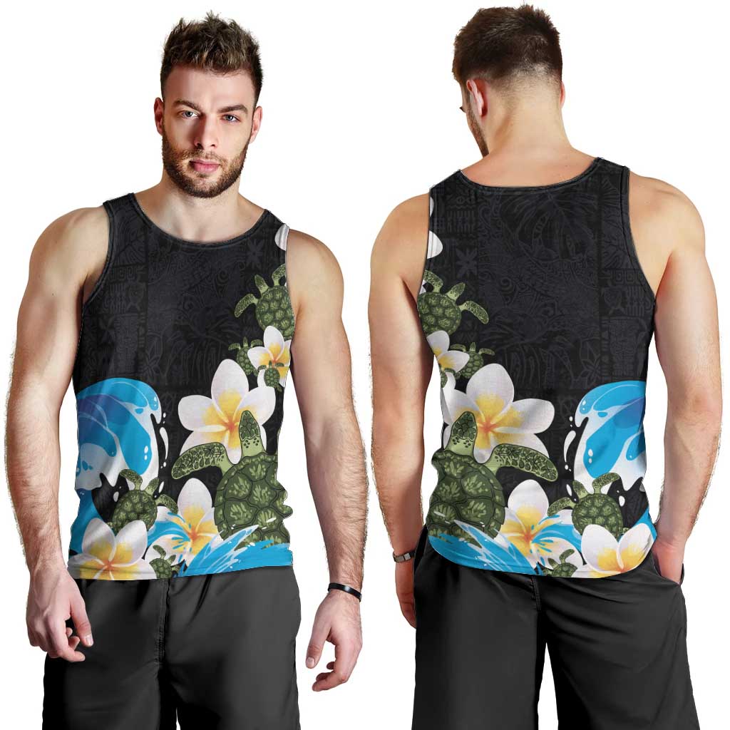 Hawaiian Plumeria and Turtle Men Tank Top with Polynesian Tribal Art Pattern Vintage Vibes LT03 - Polynesian Pride