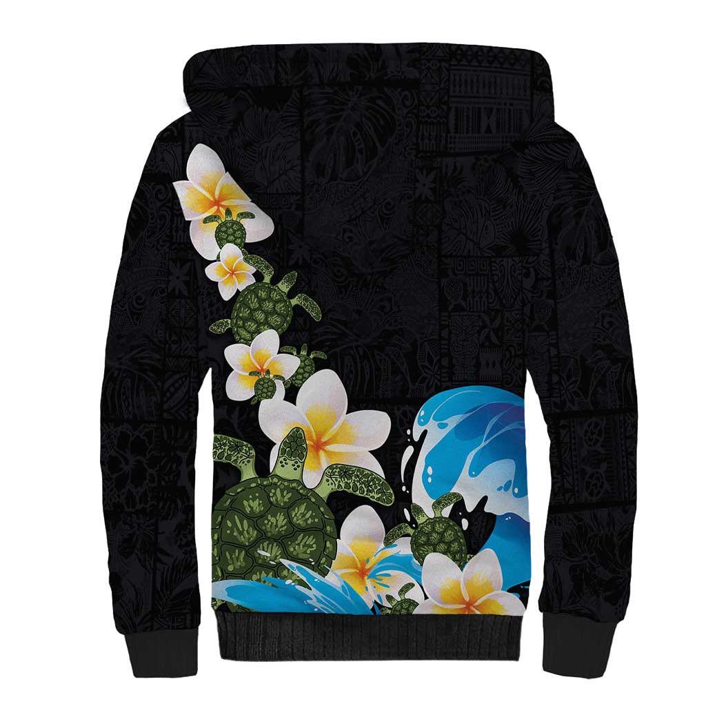 Hawaiian Plumeria and Turtle Sherpa Hoodie with Polynesian Tribal Art Pattern Vintage Vibes LT03 - Polynesian Pride