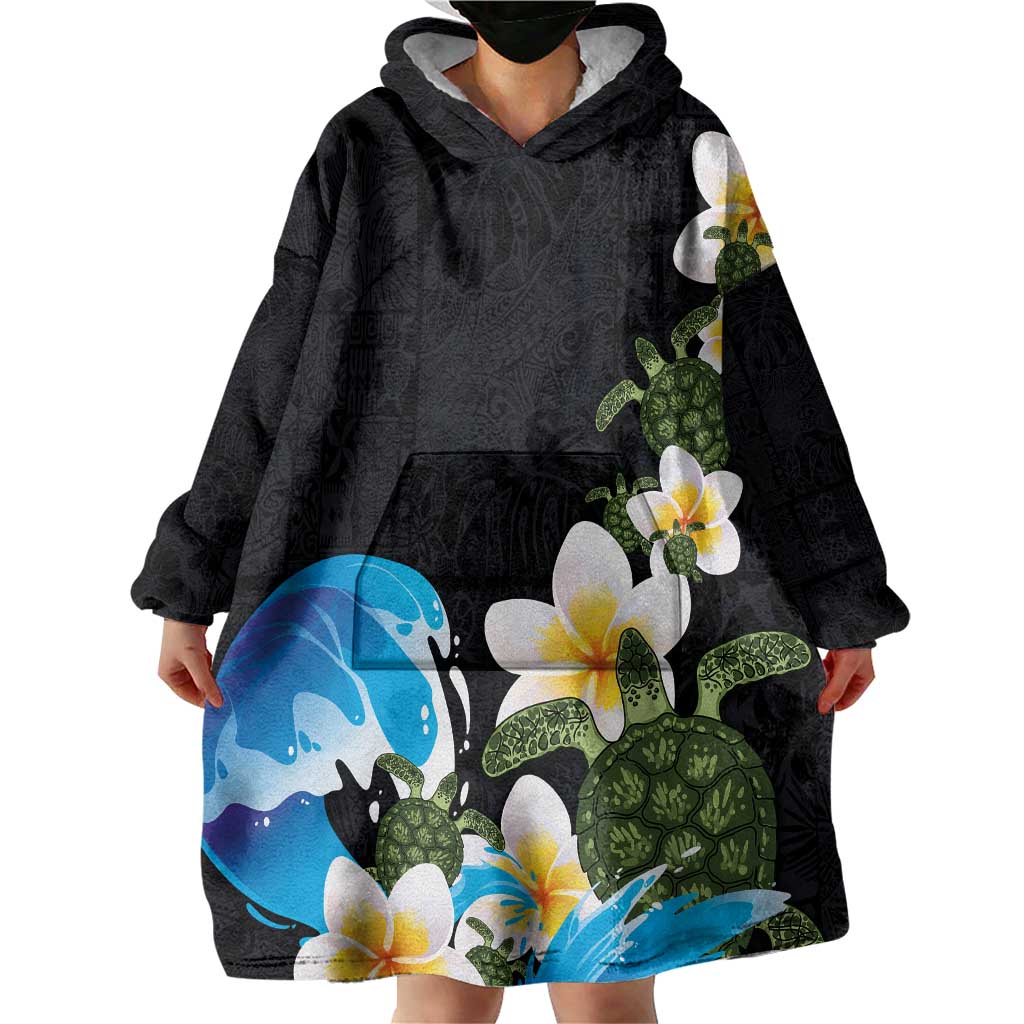 Hawaiian Plumeria and Turtle Wearable Blanket Hoodie with Polynesian Tribal Art Pattern Vintage Vibes LT03 - Polynesian Pride