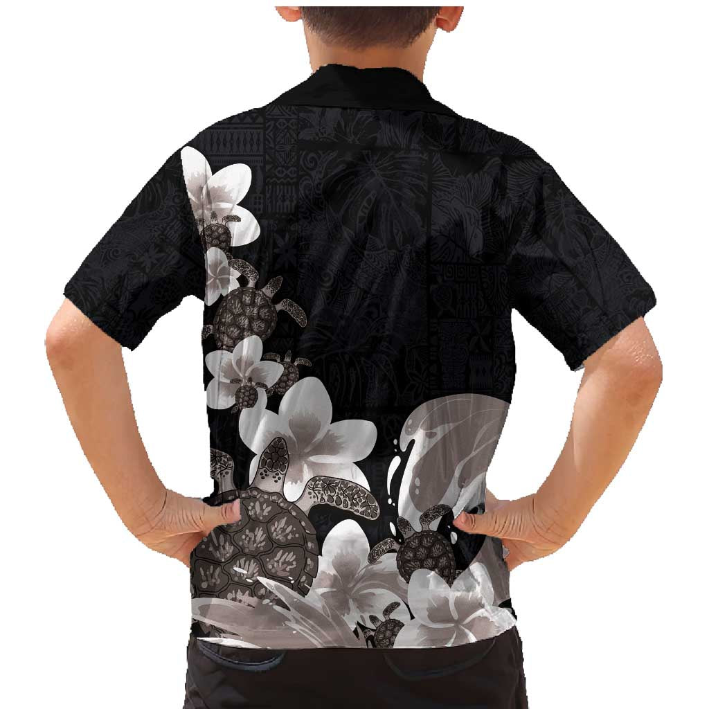 Hawaiian Plumeria and Turtle Family Matching Mermaid Dress and Hawaiian Shirt with Polynesian Tribal Art Pattern Grayscale Color LT03 - Polynesian Pride