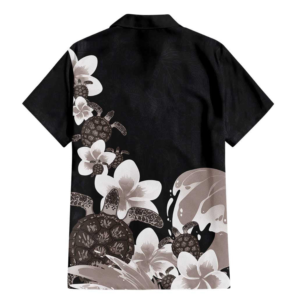 Hawaiian Plumeria and Turtle Family Matching Mermaid Dress and Hawaiian Shirt with Polynesian Tribal Art Pattern Grayscale Color LT03 - Polynesian Pride