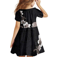 Hawaiian Plumeria and Turtle Family Matching Off Shoulder Maxi Dress and Hawaiian Shirt with Polynesian Tribal Art Pattern Grayscale Color LT03 - Polynesian Pride