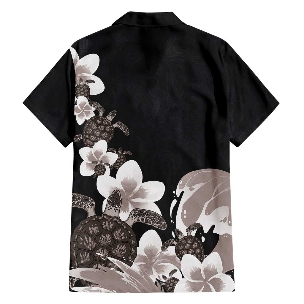 Hawaiian Plumeria and Turtle Family Matching Puletasi and Hawaiian Shirt with Polynesian Tribal Art Pattern Grayscale Color LT03 - Polynesian Pride
