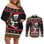 Personalized New Zealand Meri Kirihimete Couples Matching Off Shoulder Short Dress and Long Sleeve Button Shirt Maori Warrior with Rugby Christmas Tree LT03 Black - Polynesian Pride