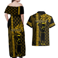 Custom Hawaii Couples Matching Off Shoulder Maxi Dress and Hawaiian Shirt Ukelele and Hula Girl Mix Kakau Pattern LT03 - Polynesian Pride