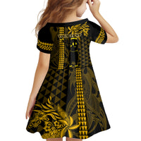 Custom Hawaii Family Matching Off Shoulder Maxi Dress and Hawaiian Shirt Ukelele and Hula Girl Mix Kakau Pattern LT03 - Polynesian Pride