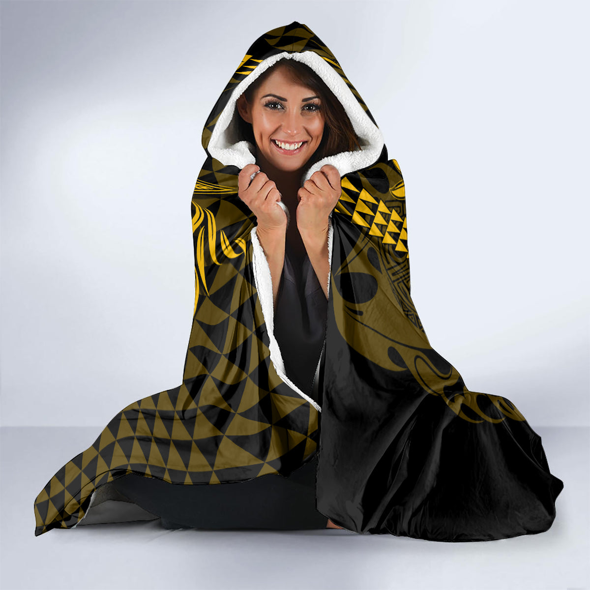 Custom Hawaii Hooded Blanket Ukelele and Hula Girl Mix Kakau Pattern LT03 - Polynesian Pride