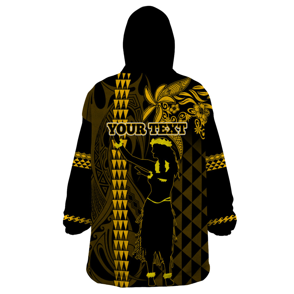 Custom Hawaii Wearable Blanket Hoodie Ukelele and Hula Girl Mix Kakau Pattern LT03 - Polynesian Pride