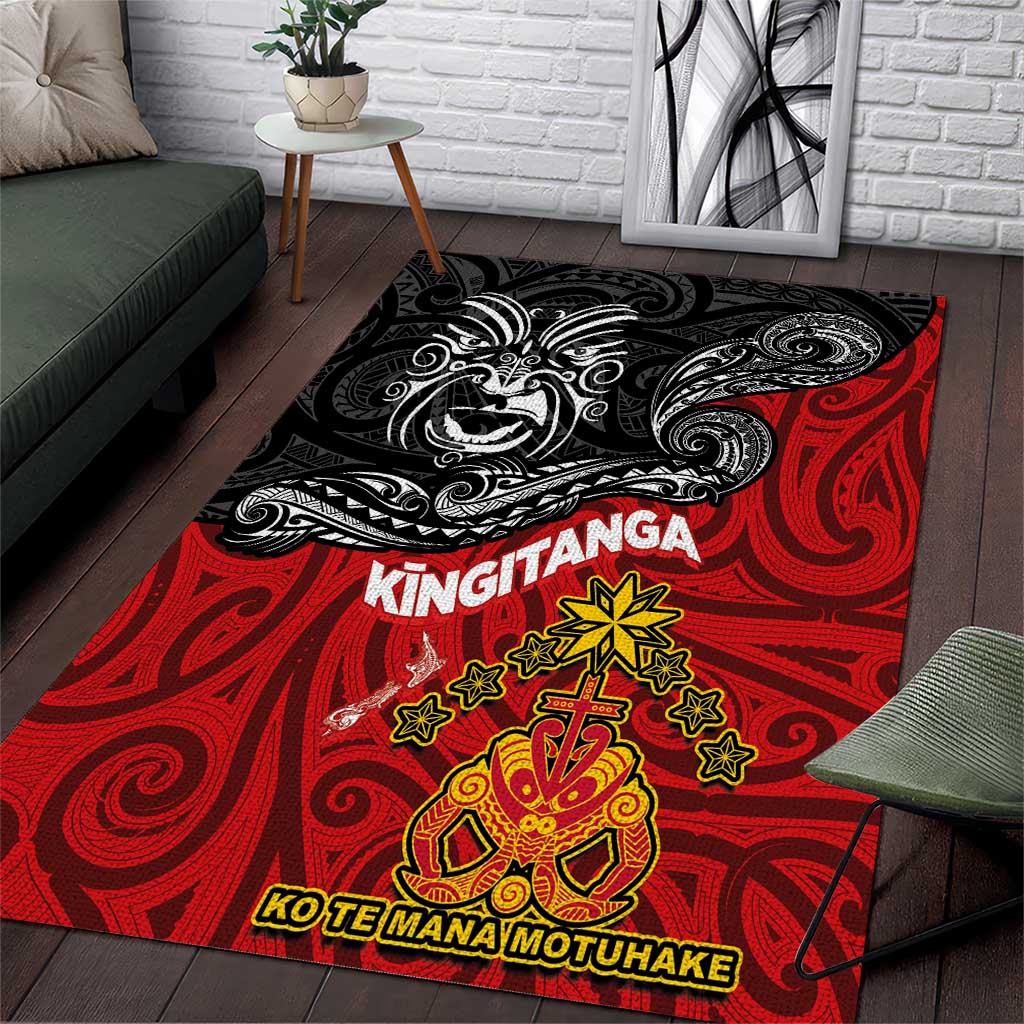 Maori King Movement Area Rug Ko Te Mana Motuhake Emblem with Moko and Polynesian Art Tattoo LT03 Red - Polynesian Pride
