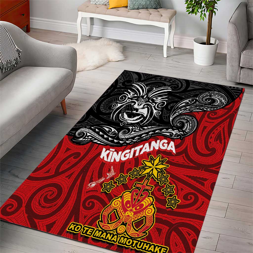 Maori King Movement Area Rug Ko Te Mana Motuhake Emblem with Moko and Polynesian Art Tattoo LT03 - Polynesian Pride