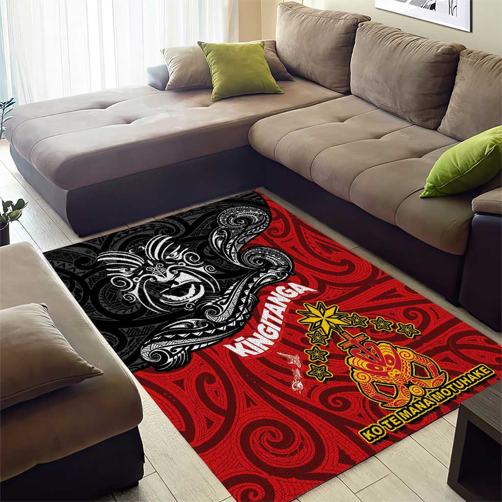 Maori King Movement Area Rug Ko Te Mana Motuhake Emblem with Moko and Polynesian Art Tattoo LT03 - Polynesian Pride