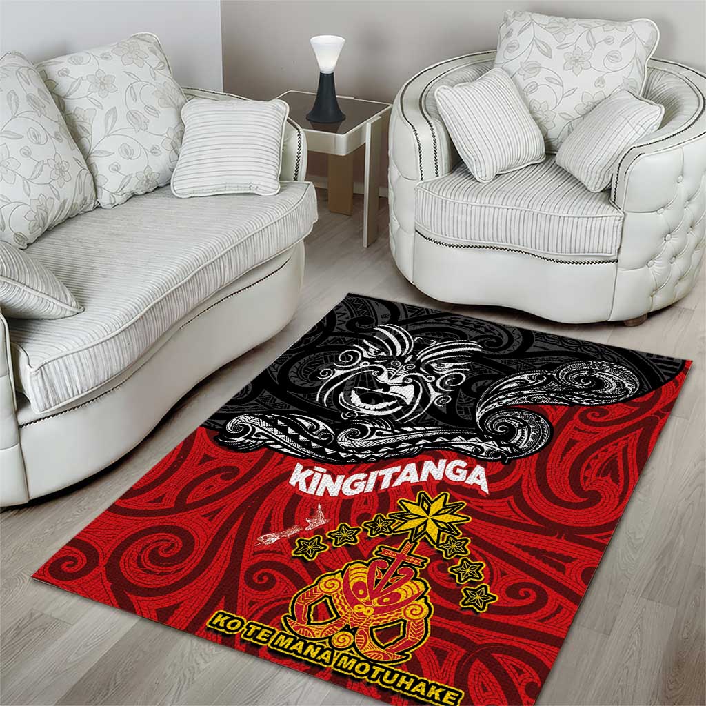 Maori King Movement Area Rug Ko Te Mana Motuhake Emblem with Moko and Polynesian Art Tattoo LT03 - Polynesian Pride