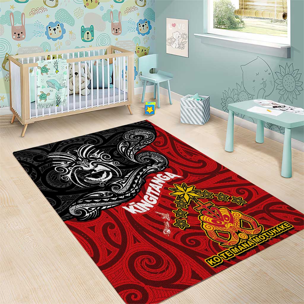 Maori King Movement Area Rug Ko Te Mana Motuhake Emblem with Moko and Polynesian Art Tattoo LT03 - Polynesian Pride