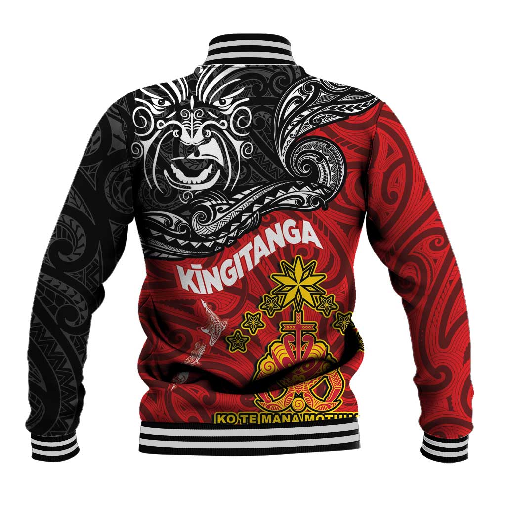 Maori King Movement Baseball Jacket Ko Te Mana Motuhake Emblem with Moko and Polynesian Art Tattoo LT03 - Polynesian Pride
