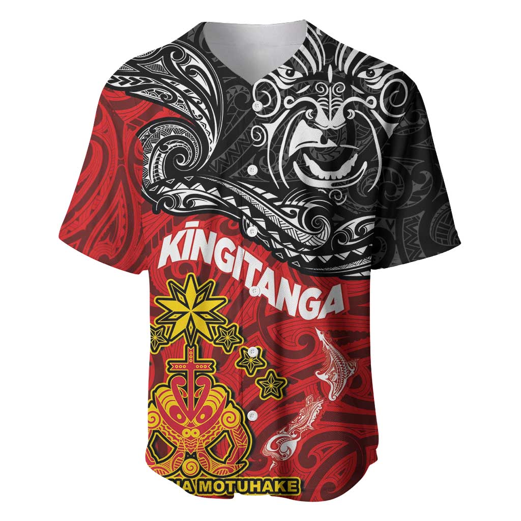 Maori King Movement Baseball Jersey Ko Te Mana Motuhake Emblem with Moko and Polynesian Art Tattoo LT03 Red - Polynesian Pride