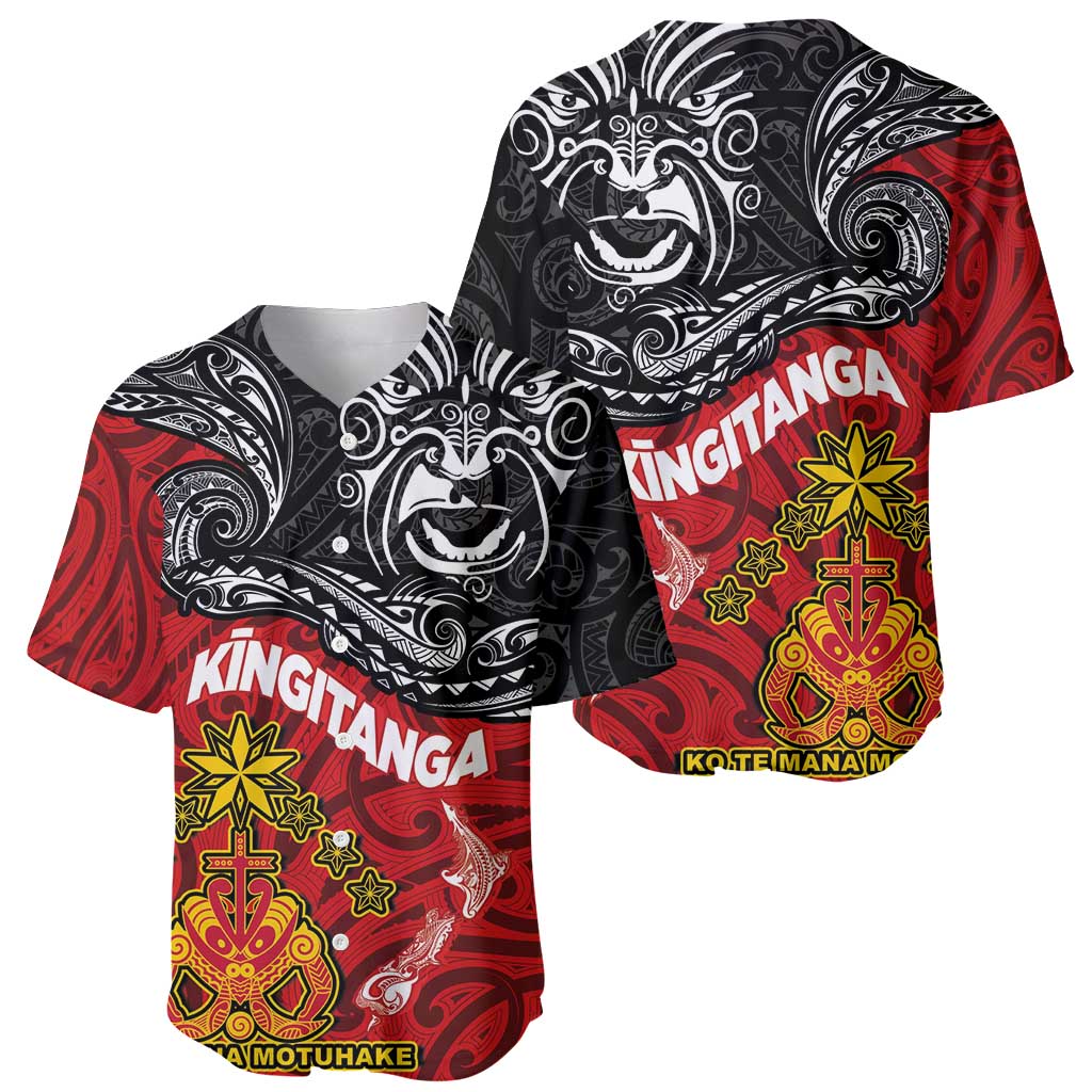 Maori King Movement Baseball Jersey Ko Te Mana Motuhake Emblem with Moko and Polynesian Art Tattoo LT03 - Polynesian Pride