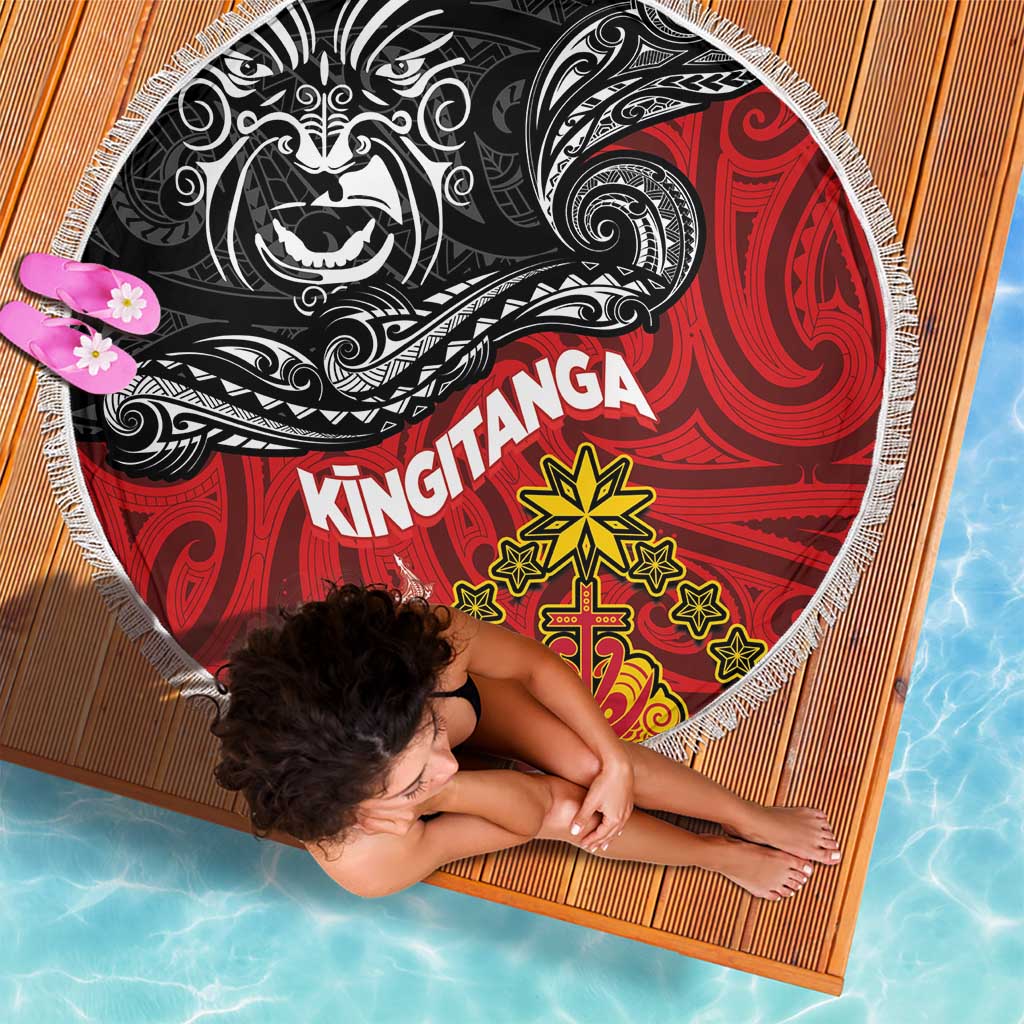 Maori King Movement Beach Blanket Ko Te Mana Motuhake Emblem with Moko and Polynesian Art Tattoo LT03 - Polynesian Pride