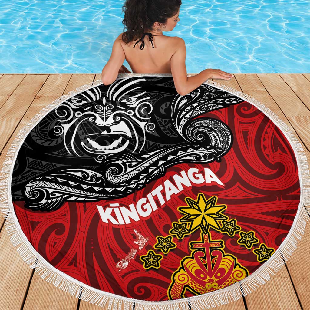 Maori King Movement Beach Blanket Ko Te Mana Motuhake Emblem with Moko and Polynesian Art Tattoo LT03 - Polynesian Pride