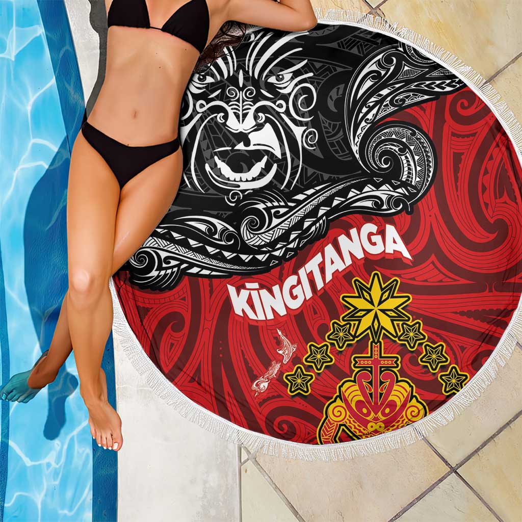 Maori King Movement Beach Blanket Ko Te Mana Motuhake Emblem with Moko and Polynesian Art Tattoo LT03 - Polynesian Pride