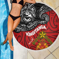 Maori King Movement Beach Blanket Ko Te Mana Motuhake Emblem with Moko and Polynesian Art Tattoo LT03 - Polynesian Pride