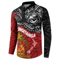 The Kingitanga - Maori King Movement Button Sweatshirt Ko Te Mana Motuhake Emblem with Moko and Polynesian Art Tattoo