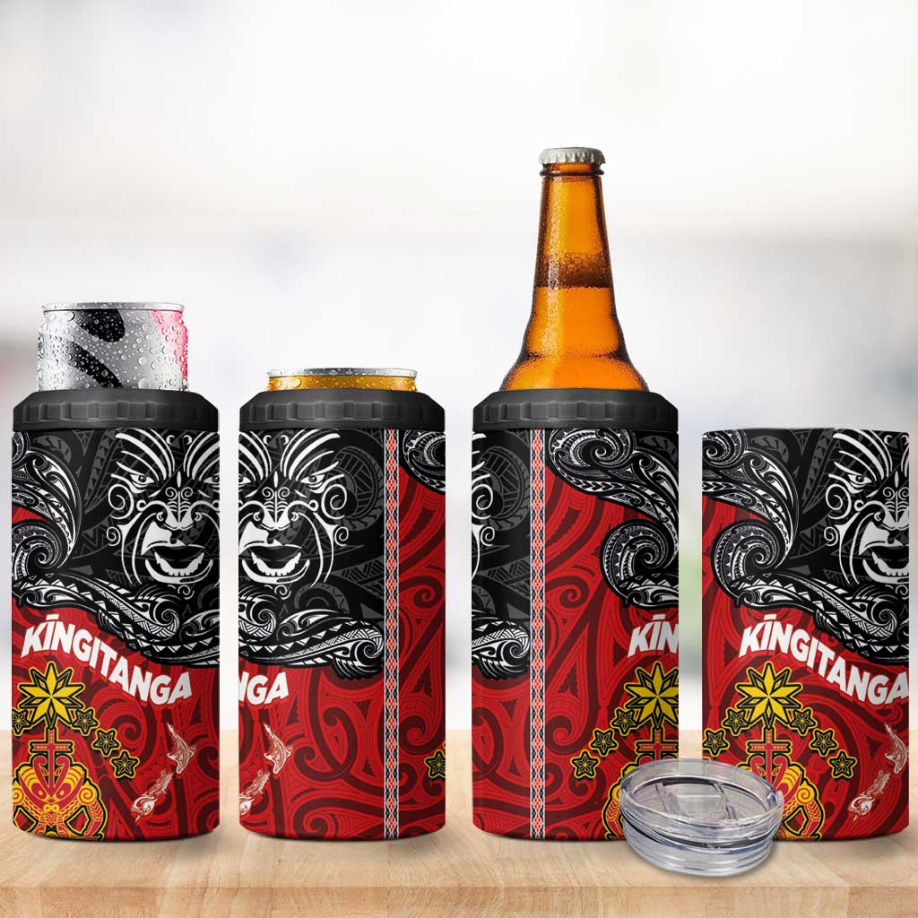 Maori King Movement 4 in 1 Can Cooler Tumbler Ko Te Mana Motuhake Emblem with Moko and Polynesian Art Tattoo LT03 - Polynesian Pride
