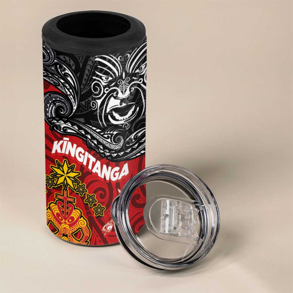 Maori King Movement 4 in 1 Can Cooler Tumbler Ko Te Mana Motuhake Emblem with Moko and Polynesian Art Tattoo LT03 - Polynesian Pride