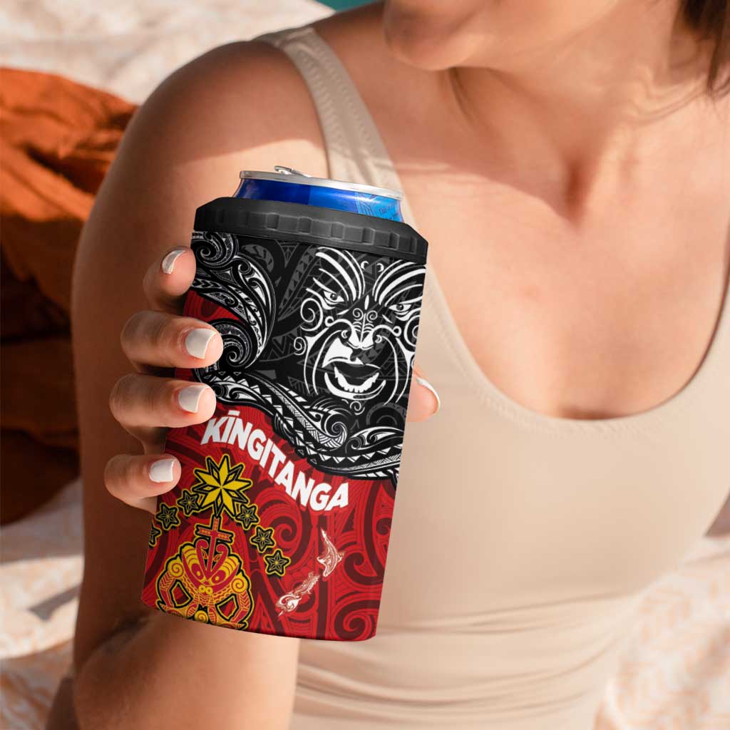 Maori King Movement 4 in 1 Can Cooler Tumbler Ko Te Mana Motuhake Emblem with Moko and Polynesian Art Tattoo LT03 - Polynesian Pride