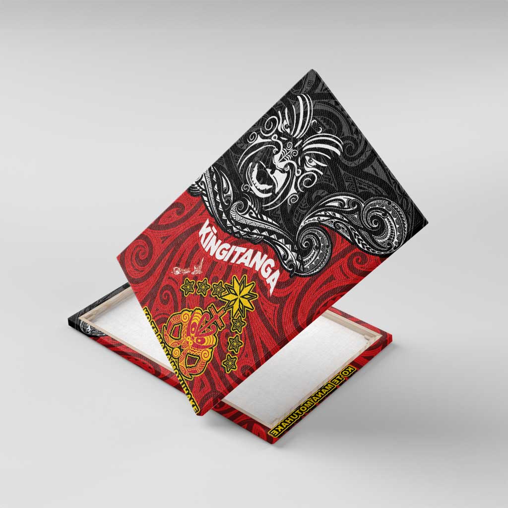 Maori King Movement Canvas Wall Art Ko Te Mana Motuhake Emblem with Moko and Polynesian Art Tattoo LT03 With Frame Red - Polynesian Pride