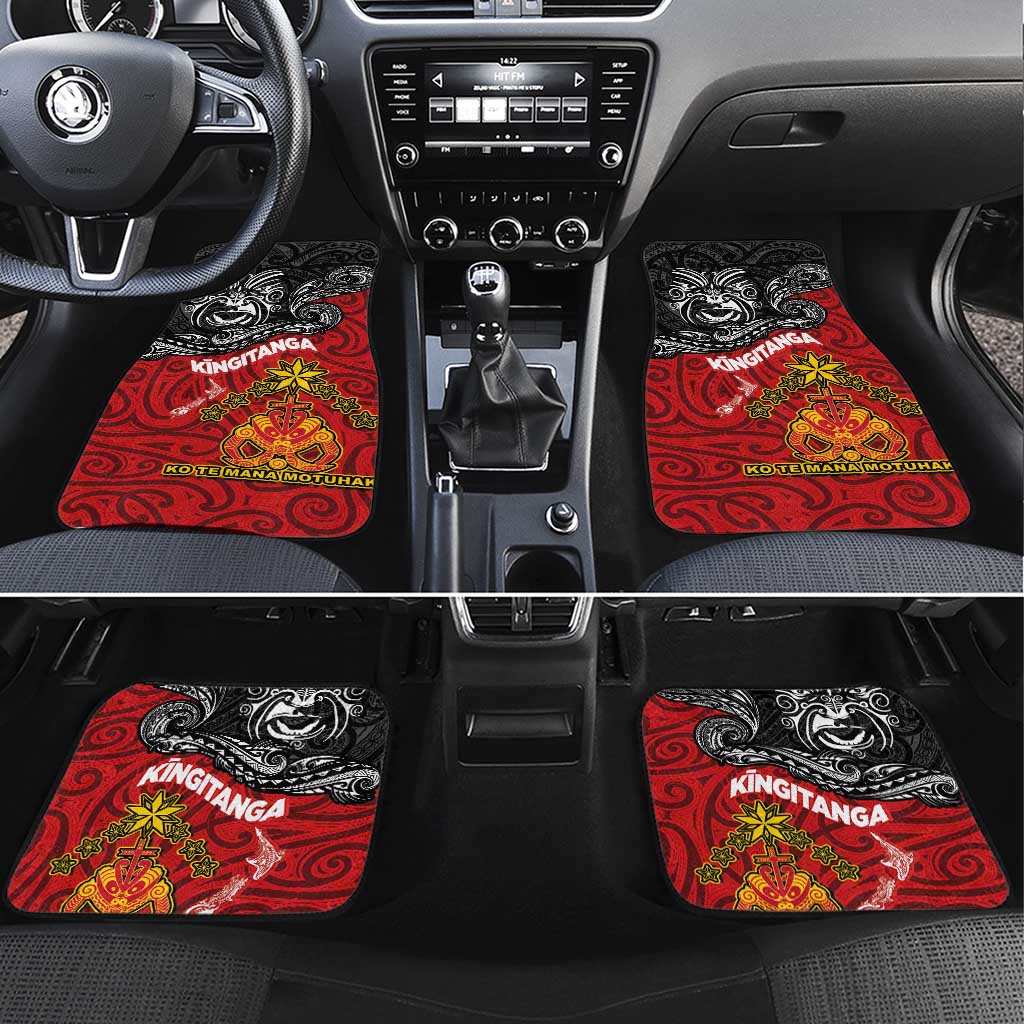 Maori King Movement Car Mats Ko Te Mana Motuhake Emblem with Moko and Polynesian Art Tattoo LT03 Set 4pcs Red - Polynesian Pride