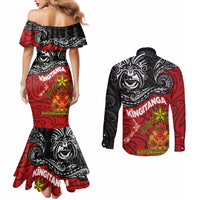 Maori King Movement Couples Matching Mermaid Dress and Long Sleeve Button Shirt Ko Te Mana Motuhake Emblem with Moko and Polynesian Art Tattoo LT03 - Polynesian Pride