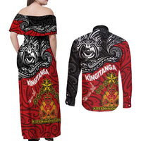 Maori King Movement Couples Matching Off Shoulder Maxi Dress and Long Sleeve Button Shirt Ko Te Mana Motuhake Emblem with Moko and Polynesian Art Tattoo LT03 - Polynesian Pride
