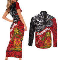 Maori King Movement Couples Matching Short Sleeve Bodycon Dress and Long Sleeve Button Shirt Ko Te Mana Motuhake Emblem with Moko and Polynesian Art Tattoo LT03 - Polynesian Pride