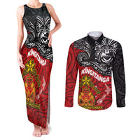 Maori King Movement Couples Matching Tank Maxi Dress and Long Sleeve Button Shirt Ko Te Mana Motuhake Emblem with Moko and Polynesian Art Tattoo LT03 Red - Polynesian Pride