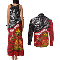 Maori King Movement Couples Matching Tank Maxi Dress and Long Sleeve Button Shirt Ko Te Mana Motuhake Emblem with Moko and Polynesian Art Tattoo LT03 - Polynesian Pride