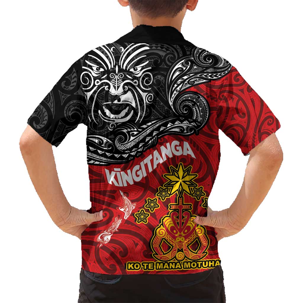 Maori King Movement Family Matching Long Sleeve Bodycon Dress and Hawaiian Shirt Ko Te Mana Motuhake Emblem with Moko and Polynesian Art Tattoo LT03 - Polynesian Pride