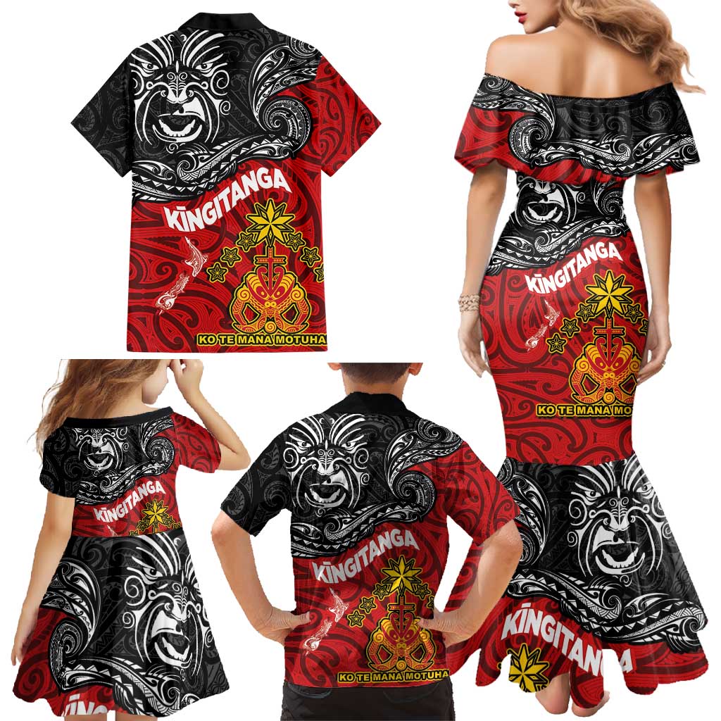 Maori King Movement Family Matching Mermaid Dress and Hawaiian Shirt Ko Te Mana Motuhake Emblem with Moko and Polynesian Art Tattoo LT03 - Polynesian Pride