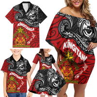 Maori King Movement Family Matching Off Shoulder Short Dress and Hawaiian Shirt Ko Te Mana Motuhake Emblem with Moko and Polynesian Art Tattoo LT03 - Polynesian Pride