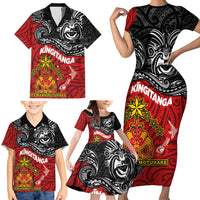 Maori King Movement Family Matching Short Sleeve Bodycon Dress and Hawaiian Shirt Ko Te Mana Motuhake Emblem with Moko and Polynesian Art Tattoo LT03 - Polynesian Pride