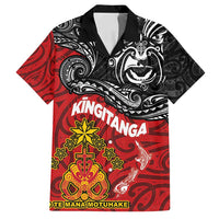 Maori King Movement Family Matching Summer Maxi Dress and Hawaiian Shirt Ko Te Mana Motuhake Emblem with Moko and Polynesian Art Tattoo LT03 Dad's Shirt - Short Sleeve Red - Polynesian Pride